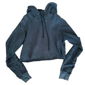 COTTON CITIZEN | Dark Gray Cropped Distressed Grunge Hoodie | Size Small